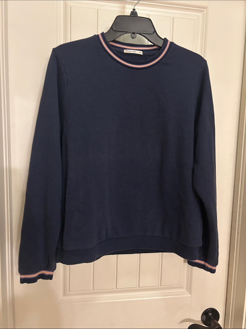Marine Layer XL Navy Crewneck Sweater with Pink Trim